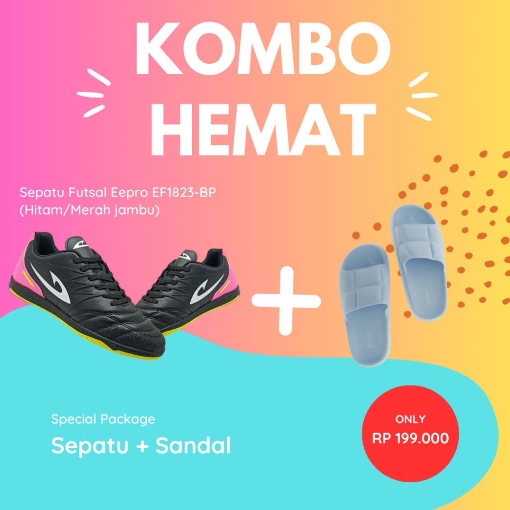 [MAD SPORT] Sepatu Futsal Eepro EF1823-BP (Hitam/Merah jambu) TERBARU 