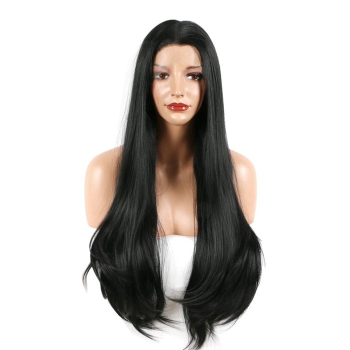 Wig Rambut Hitam Panjang 70Cm Lurus Tanpa Poni