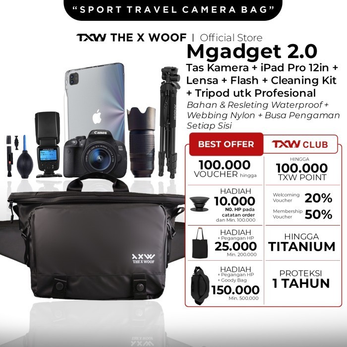 TAS SELEMPANG KAMERA DSLR IPAD PRO 12 WATERPROOF THE X WOOF MGADGET1