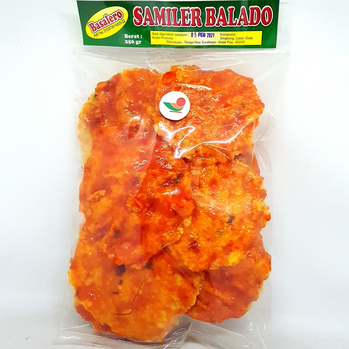 

,,,,,,,] BASALERO KERIPIK SAMILER BALADO PEDAS MATANG 300gr SERMIER OLES ASLI