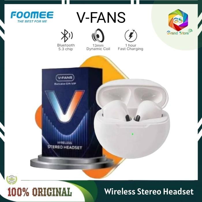 NEW HEADSET BULETOOTH FOOMEE | TWS V-FANS WIRELESS STEREO EARPHONE