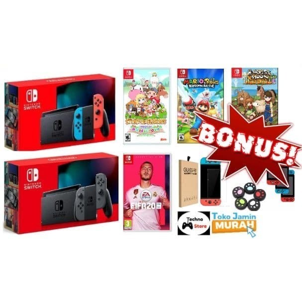 Terlaris Game Nintendo Switch Neon Grey Versi 2 - Nintendo Switch V2 Free Bonus Promo Terbaru