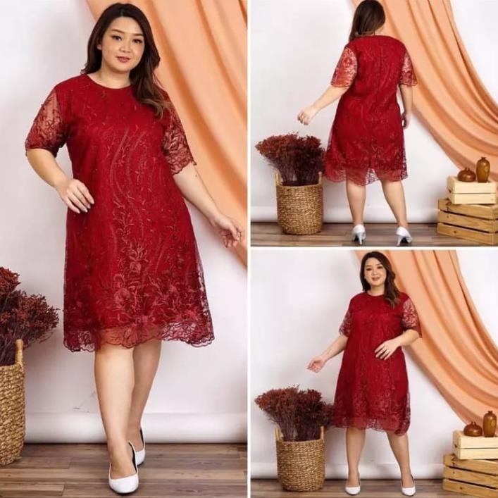 CR - (DIJAMIN REALL PICT) DRESS JUMBO BRUKAT TILLE XL,XXL,XXL LD115-130cm Over Size Bb75-100kg / Dre