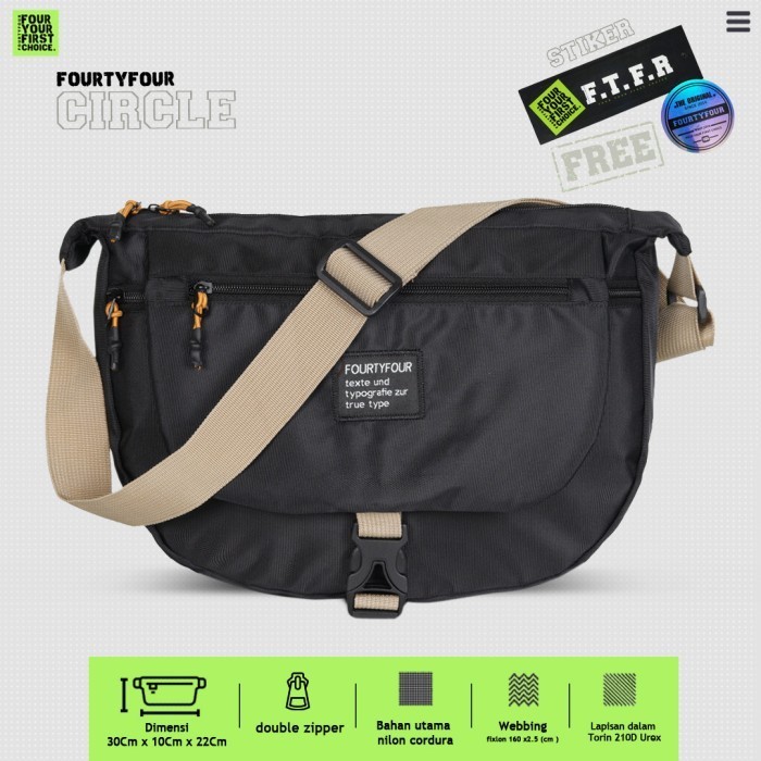 tas selempang pria Tas Selempang FourtyFour Circle - Tas Slingbag Pria Wanita - Black(O0X2) tas pria