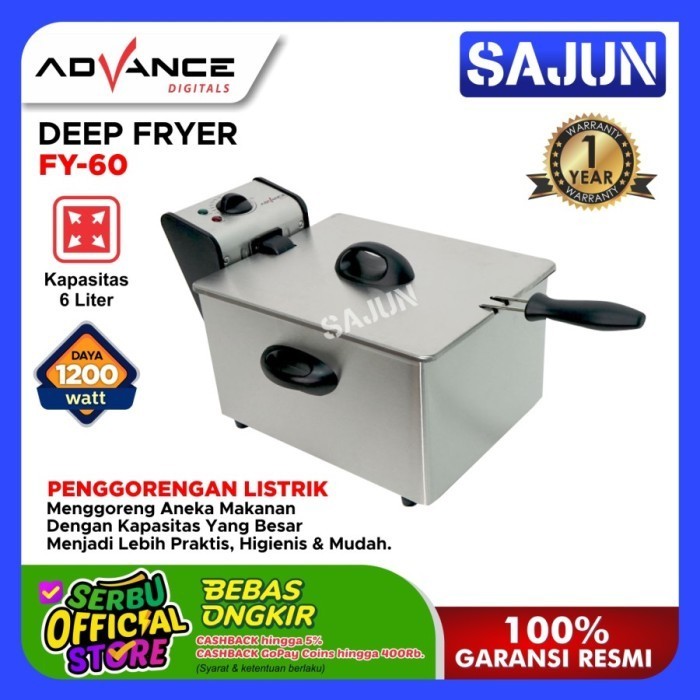 Terbaru Advance Electric Deep Fryer 3 Lt Fy-30 Penggorengan Listrik 6 Lt Fy-60 Promo Terlaris