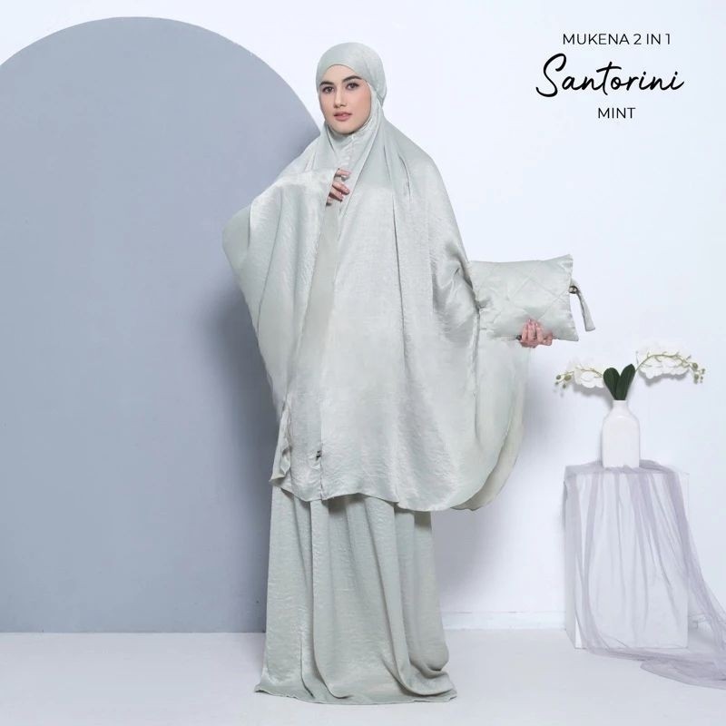 [SYAR'I MINERV] MUKENA DEWASA TRAVELING JUMBO SUTRA SANTORINI SILKY 2in1 MUKENA PREMIUM ADEM