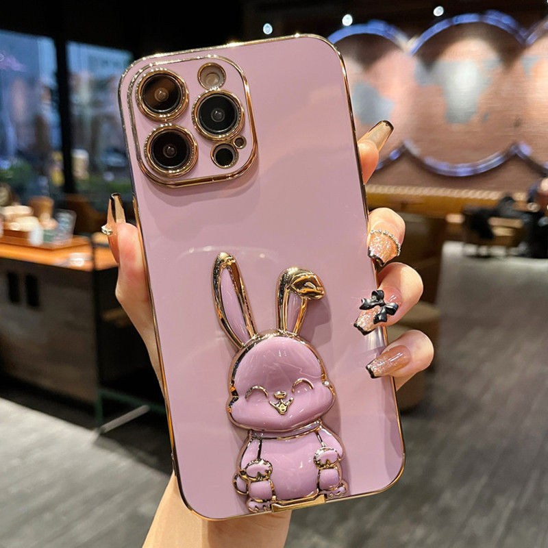 Casing Hp Samsung A12 5G M12 F12 A11 M11 Case kelinci pola Rotasi cermin Tanda kurung Pelapisan Mewa