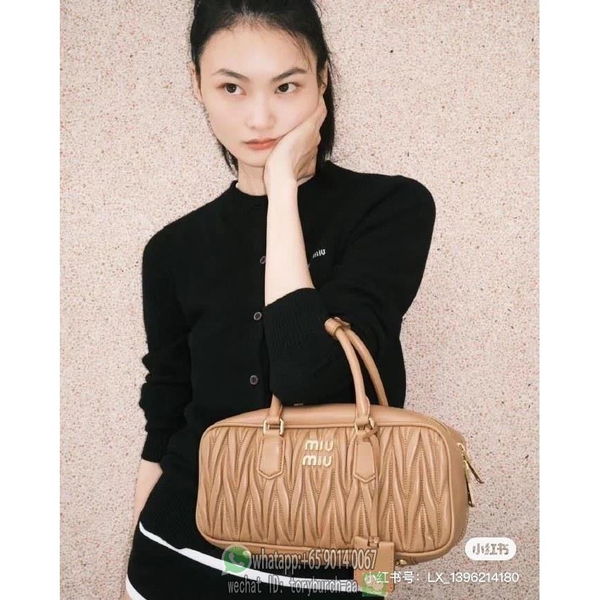 MIu shopper handbag vintage bowling handbag weekender Boston duffle tote with studded feet