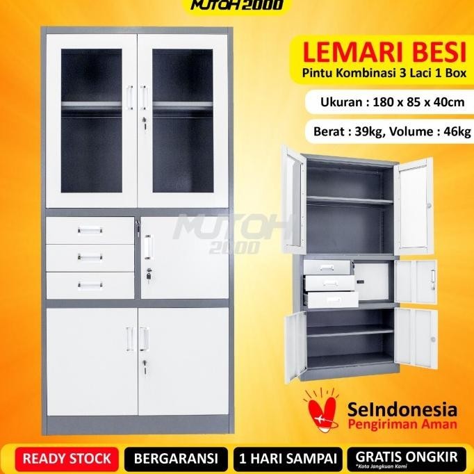 

Lemari Arsip Lemari Besi Filling Cabinet Pintu Kombinasi 3 Laci 1 Box Original