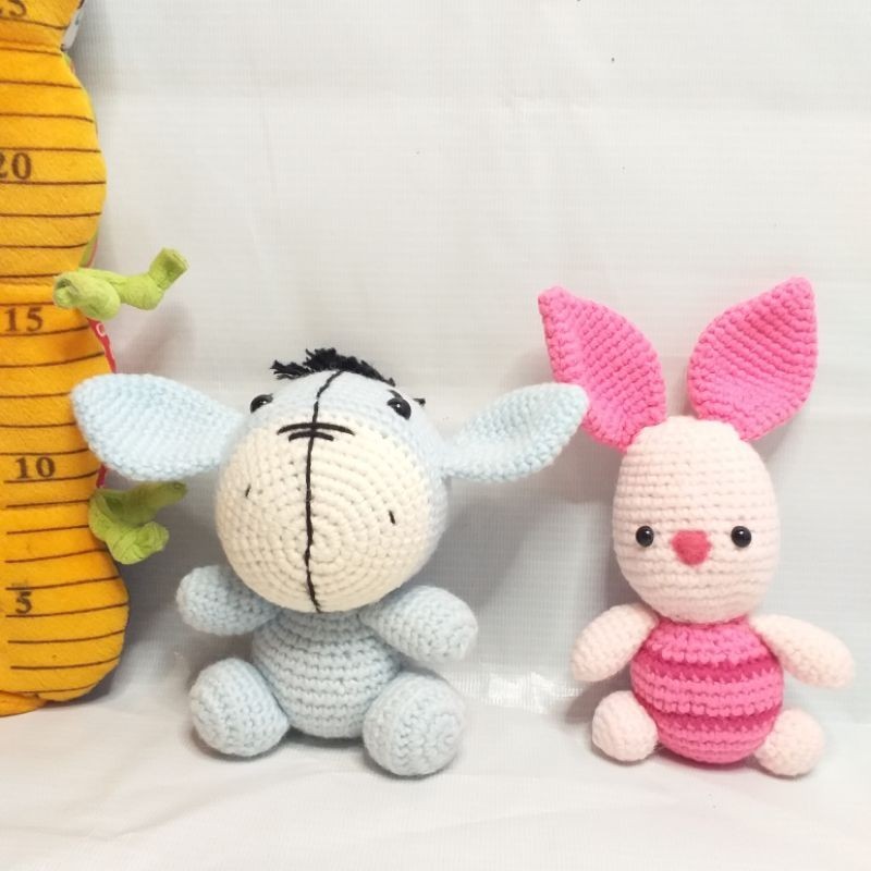 PAKET BONEKA RAJUT KARAKTER EEYORE DAN PIGLET BABY CUTE