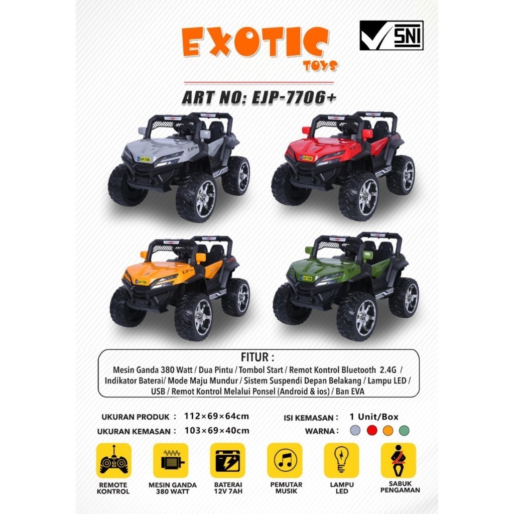 Mainan Anak Mobil Aki Exotic EJP 7706+ Mobil Mobilan Anak Ban Karet