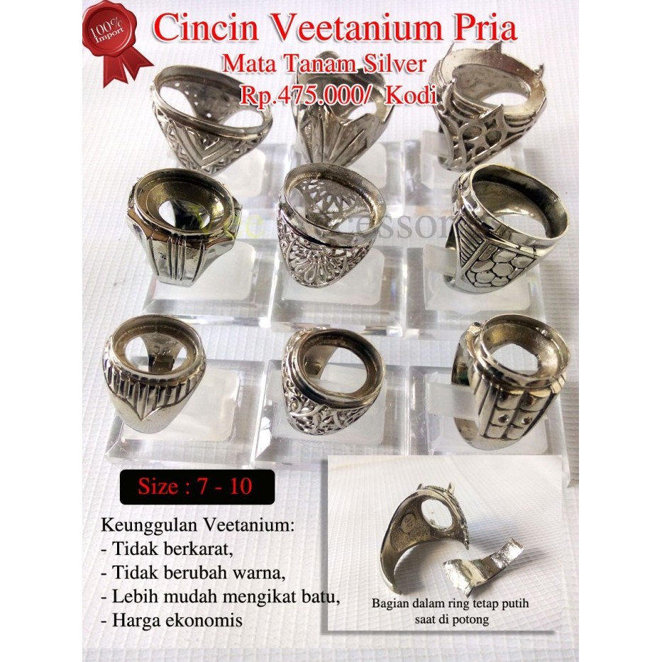 Cincin - 20 Buah Emban / Cincin Veetanium Pria Mata Tanam Silver