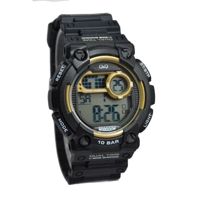 Q&Q Jam Tangan Sport Pria Murah 141 Black Gold - Rubber Strap - Water Resistant