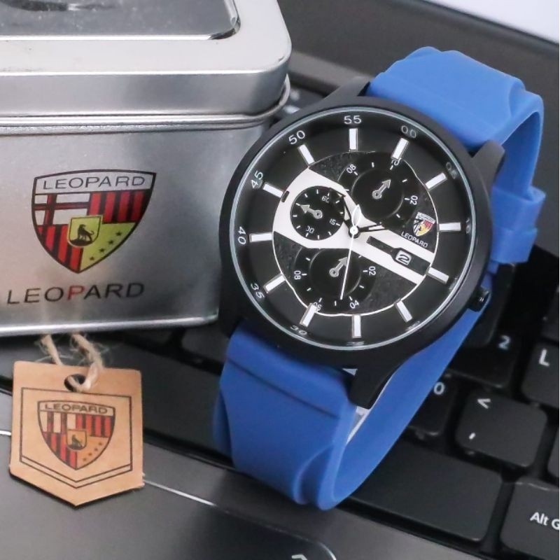 Jam tangan Pria Leopard 8004 Tanggal Aktif Rubber Strap