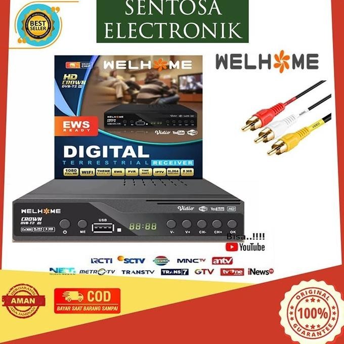 Set Top box Tv Digital Welhome DVB T2 EWS tv analog ke digital - STB+RCA