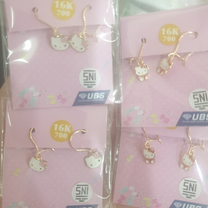 ANTING HELLO KITTY PINK MERAH EMAS ASLI 700 70% 16K KARAKTER ANAK UBS