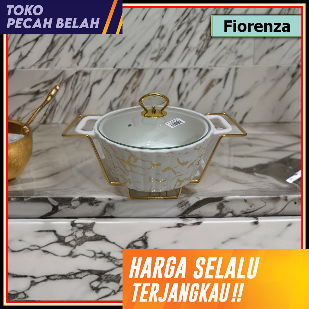 Fiorenza - Wadah Saji Nasi Keramik Set Marble Fiorenza MP 712C Putih