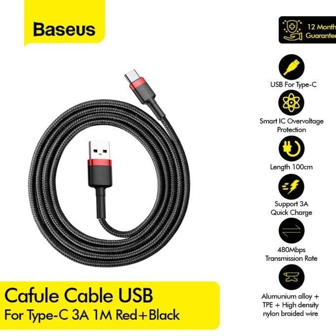 Berkualitas BASEUS cafule Cable USB For Type-C 3A 1M CATKLF ..