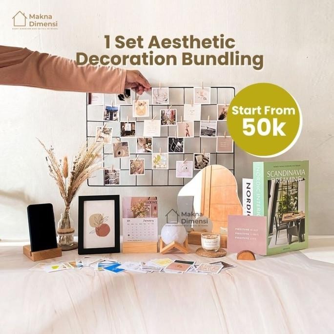 1 set hiasan dinding meja aesthetic vas bunga bingkai foto wall decor