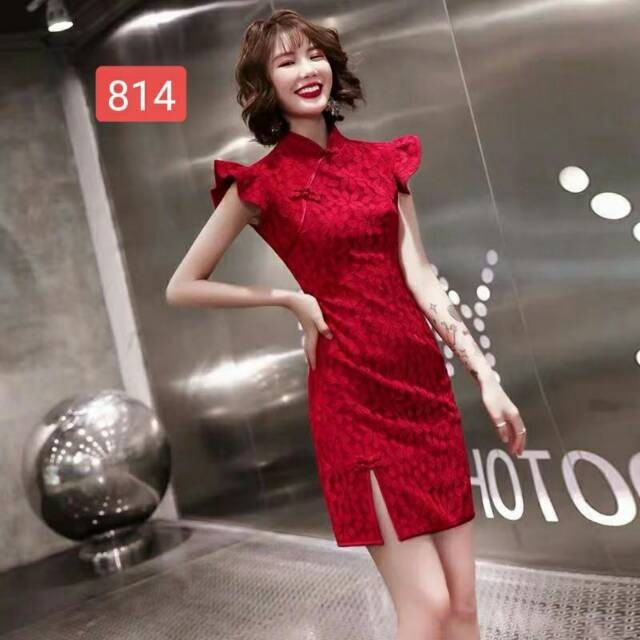 Dress Imlek Dewasa Wanita 2024 Perempuan Cina Dres Cheongsam Korean Style Ukuran Jumbo Festival Midi