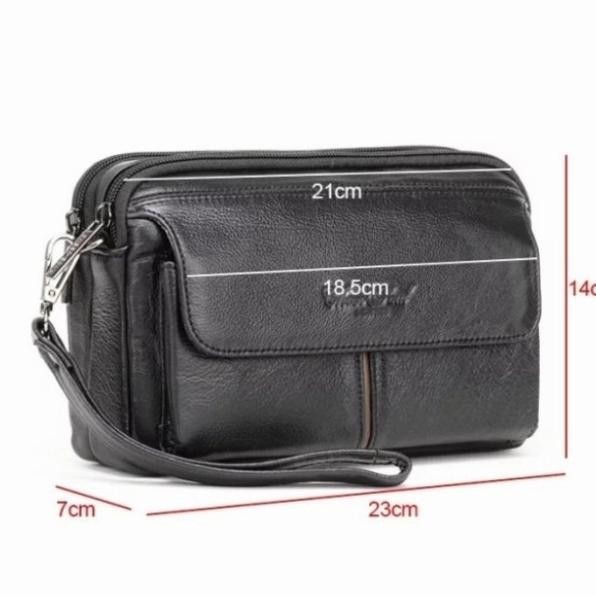 Handbag Kulit Pria Tas Tangan Kulit Asli Tas Genggam Hitam Spesial