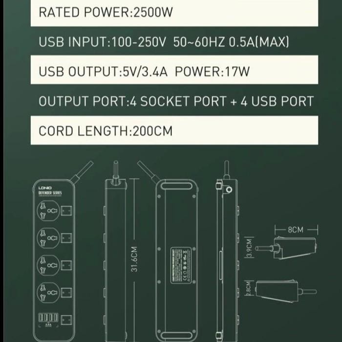 LDNIO SC4408 STOP KONTAK COLOKAN LISTRIK UNIVERSAL & USB FAST CHARGER