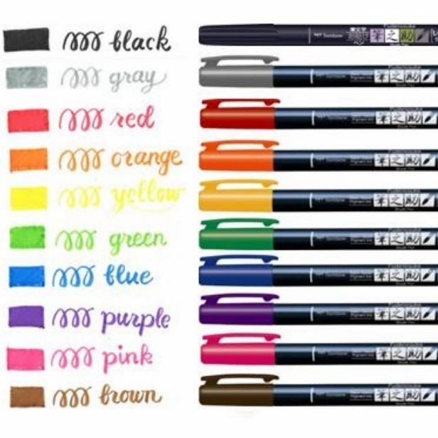 

Pen Kaligrafi Sketsa Tombow Fudenosuke Set 10 Warna Hard Tip Japan -fo3