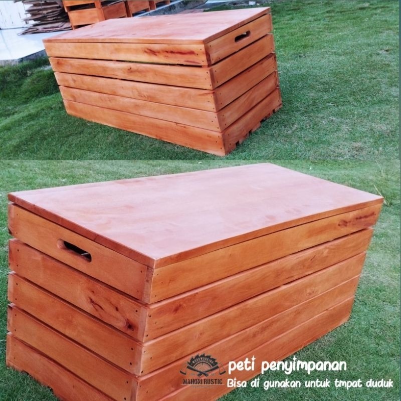 Wooden crate peti bok kotak kayu tempat penyimpanan + tutup 1204040