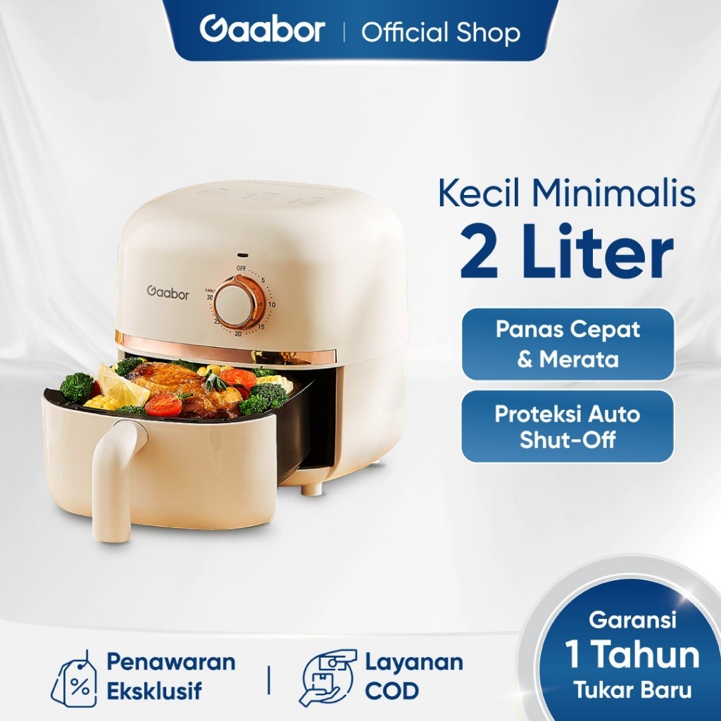 Gaabor mini Air Fryer Kecil Low Watt Mesin Penggorengan Tanpa Minyak Kecil Kapasitas 2L Sehat dan