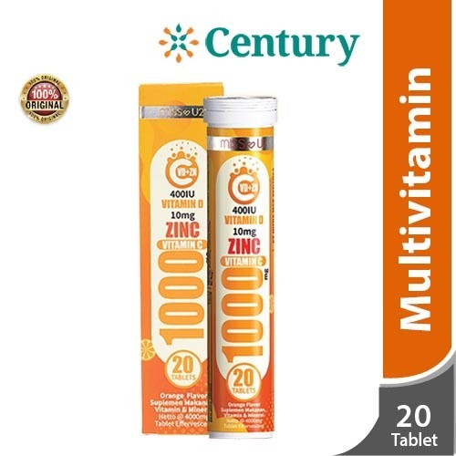 Miss U2 Vitamin C 1000, Vitamin D, & ZINC - Tablet Effervescent Jeruk 20's