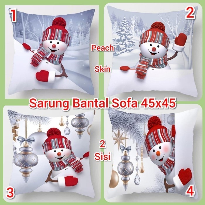 Terlaris Sarung Bantal Sofa 45X45 Peach Skin Dekorasi Natal Motif Snowman Promo Terbaru