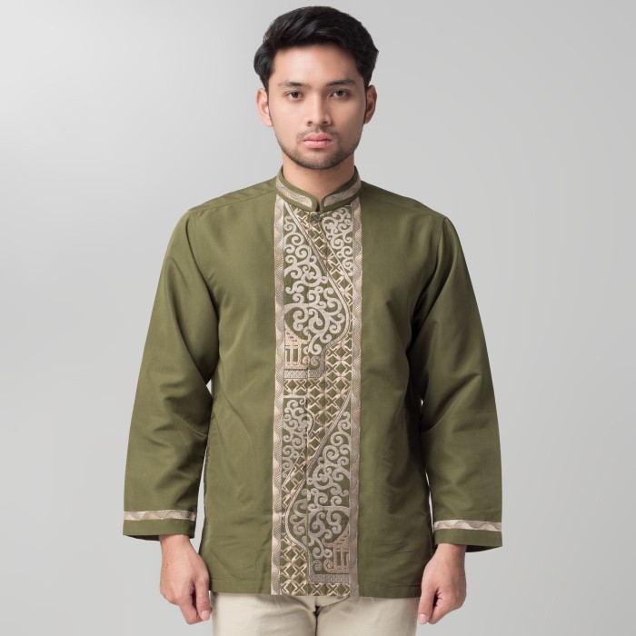 MURAH Benhill Taqwa Koko Bordir Pria Lengan Panjang Olive 2292-12707