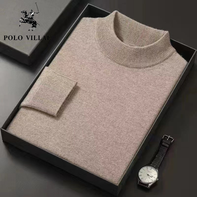 Pakaian Pria Half-Collar Wool Sweater Men's Thickened Sweater Cashmere