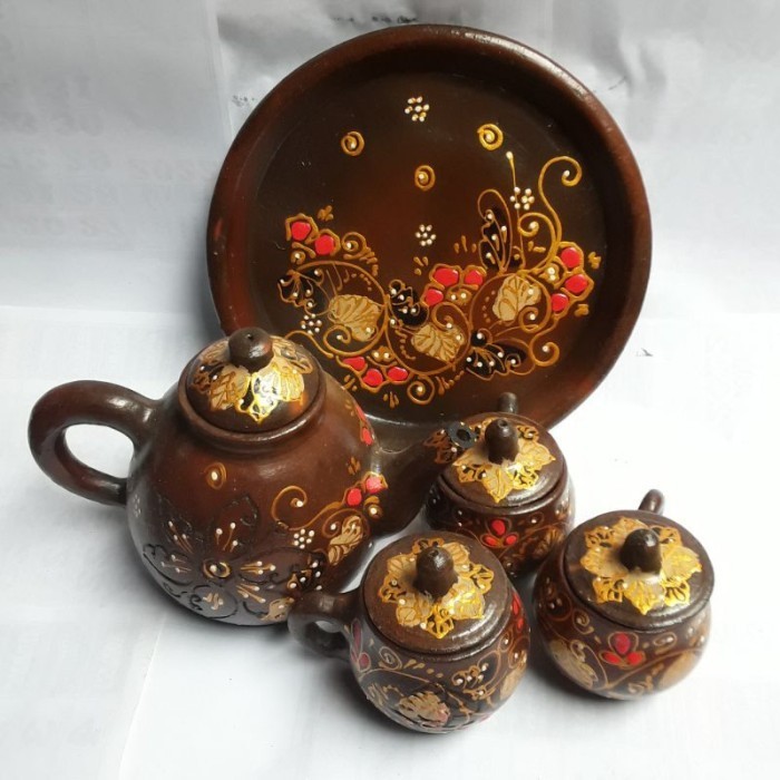 Terbaru Sale Tea Set Batik / Poci Tanah Liat / Poci Batik / Teko Batik / Teko Promo Terlaris