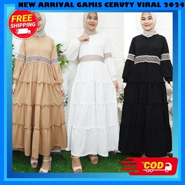 Ready Real PictGamis Bangkok Anasui Putih  Belt Cantik Import Gamis Lebaran 2024 Model Gamis Elegan 
