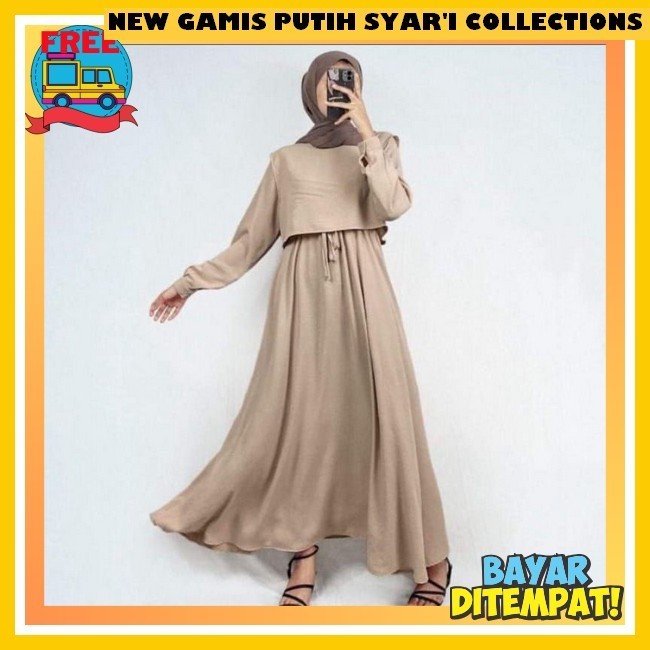 Gamis Syari Putih Jumbo Naju Gamus Wanuta Ied Raya Pengajian 2024 Import Baju Muslim Wanita Kekinian