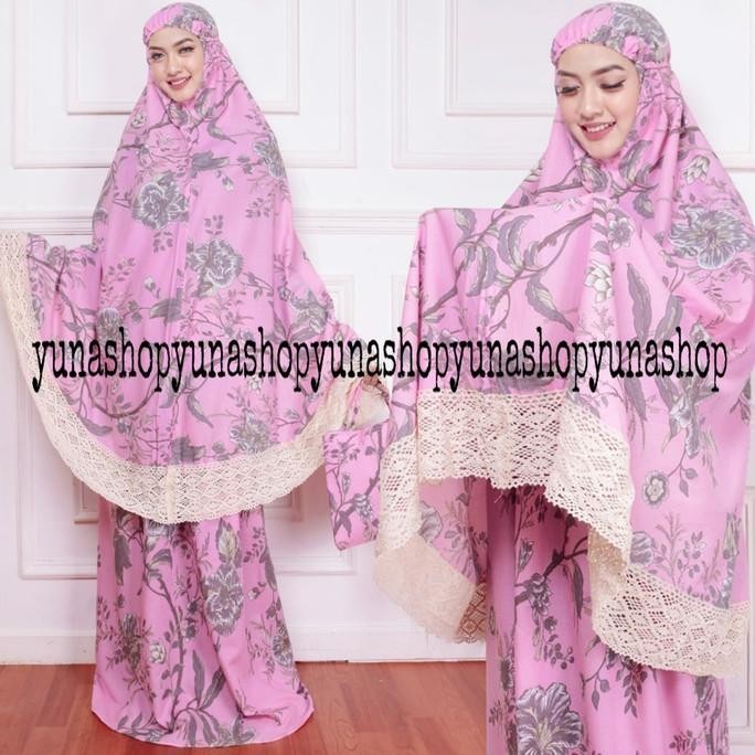 {POY} perlengkapm sholat mukena dewasa katun jepang renda floren crem renda