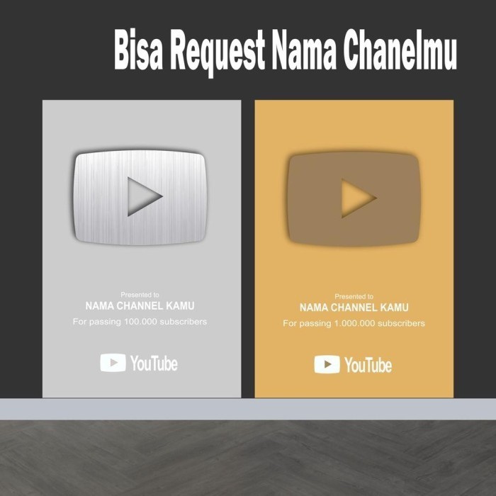 Terlaris Youtube Play Button Gold Silver Replika Hiasan Dinding Promo Terbaru