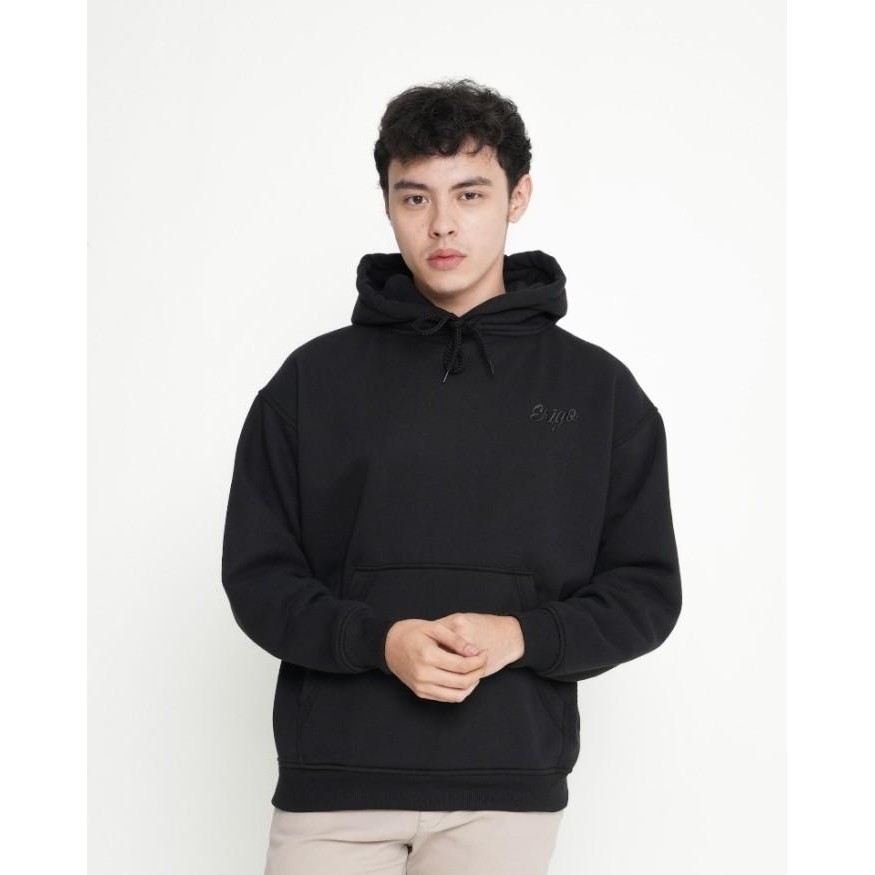 BISA COD - OUTERWEAR UNISEX ERIGO HOODIE ETHEL FLEECE BLACK