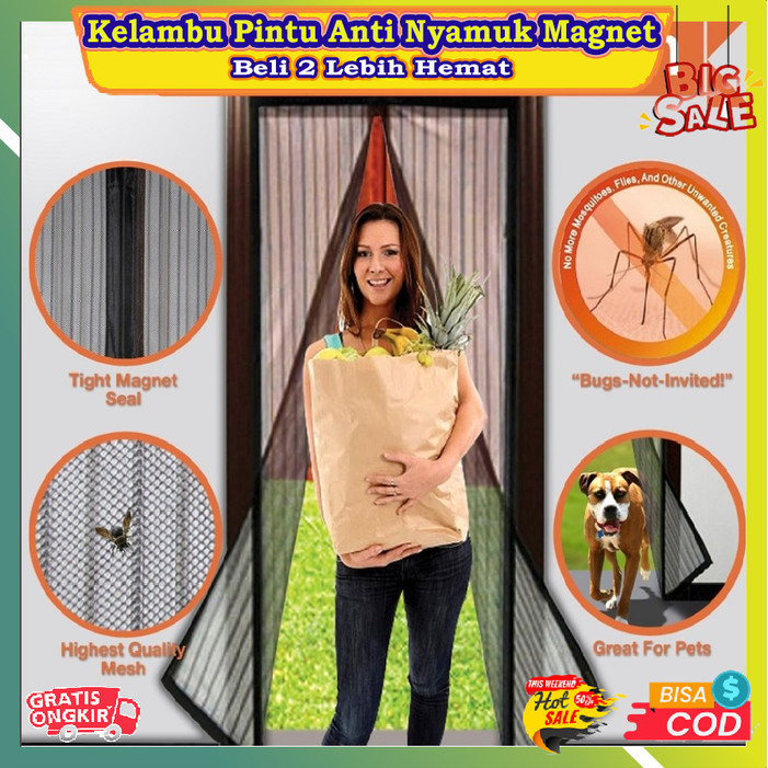 Kelambu Pintu Anti Nyamuk Magnet/Slambu Tirai Pintu Polos 90X210 Cm Ready