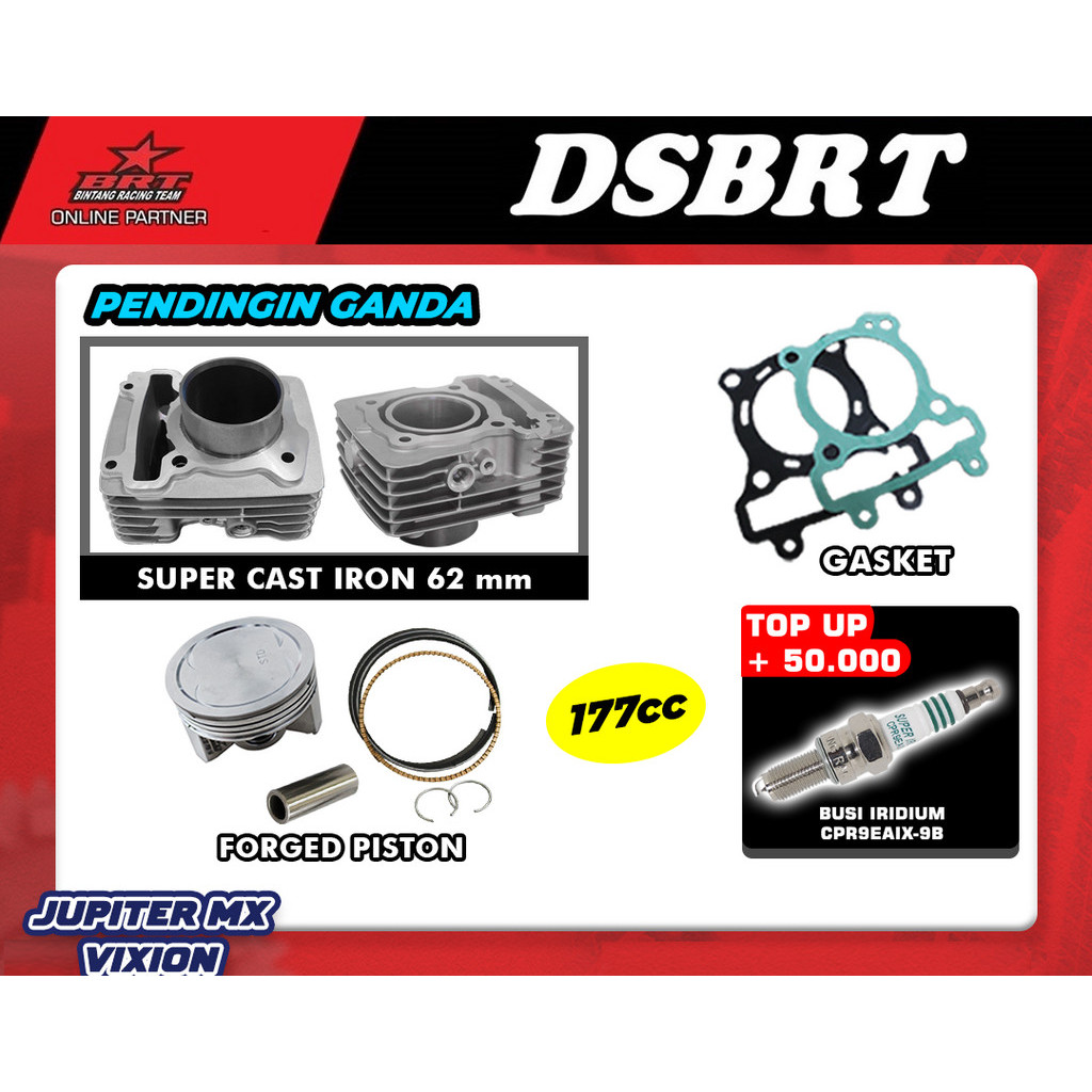 PAKET BORE UP Blok + Piston BRT JUPITER MX KING VIXION NVL NVA R15 XABRE 62 mm 177cc 180cc