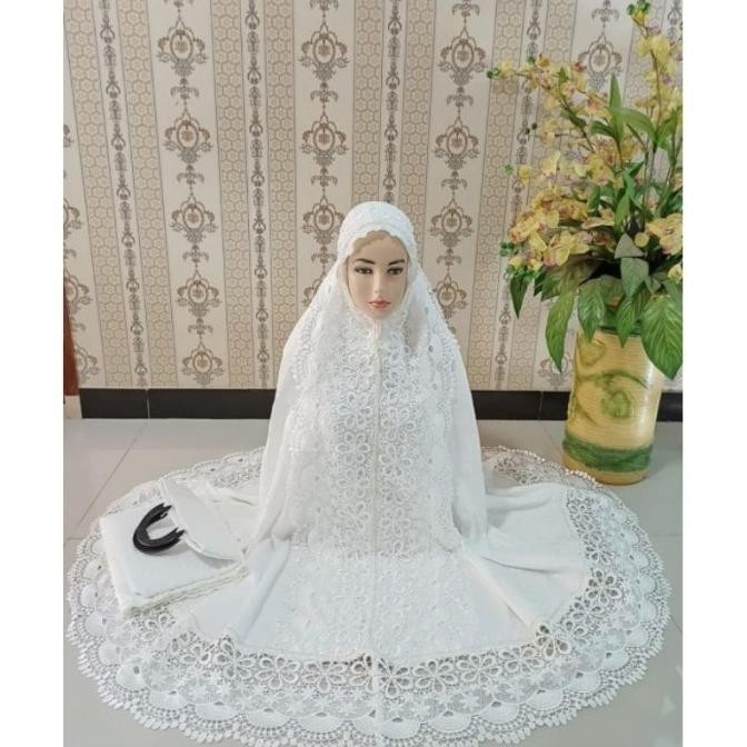 {POY} MUKENA SUTRA PRADA ASLI-MUKENA RENDA BUNGA-MUKENA PRADA-MUKENA JUMBO