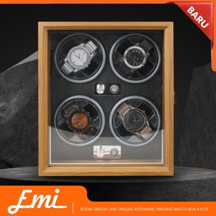 KOTAK DISPLAY JAM WATCH WINDER BOX PEMUTAR JAM TANGAN OTOMATIS 4 SLOT