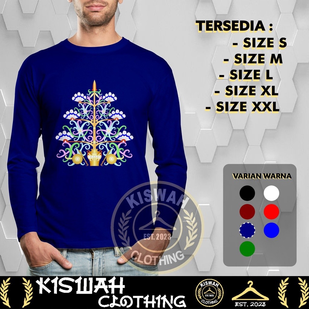 QH Kaos Tshirt Motif Batik Batang Garing Lengan Panjang Baju Distro