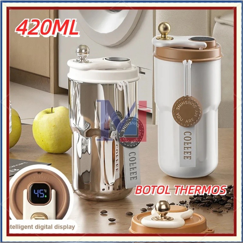 Cod316 Cangkir Kopi Tumbler Botol Num 420Ml Digital Led Gelas Termos Air Kopi Panas