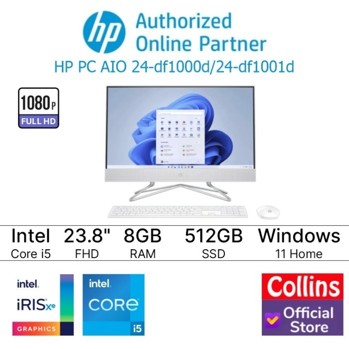 HP PC AIO 24-df1000d/24-df1001d i5-1135G7 8GB 512GB 23.8" FHD W11 OHS
