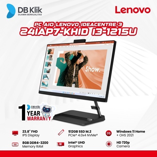 Pc Aio LENOVO IC3 24IAP7-KHID i3-1215U 8/512GB 23,8 Inch WIN OHS