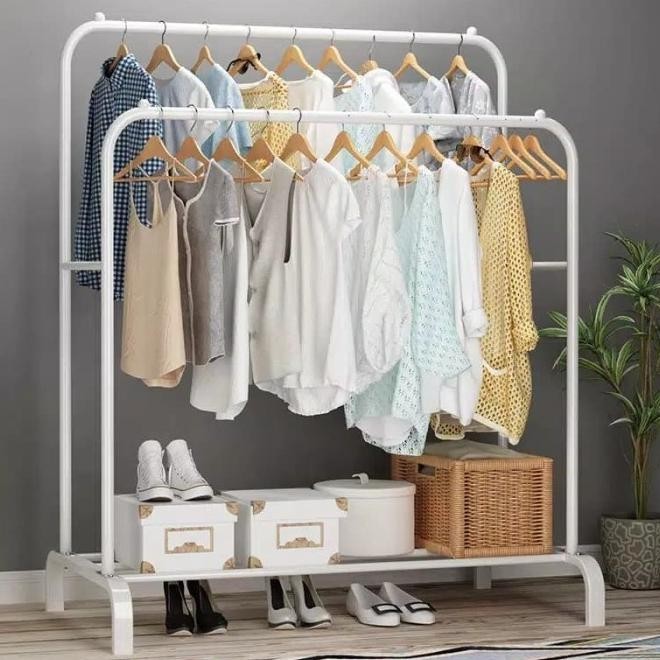 Jemuran Baju Tiang Jemuran Double Tiang Baju Dengan Gantungan - kirataso