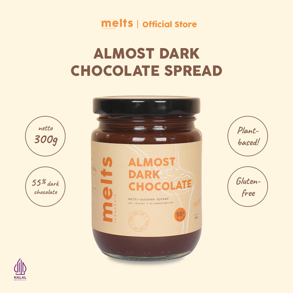 

Melts Almost Dark Chocolate Spread 55% Selai Cokelat Plant Based Vegan Untuk Roti