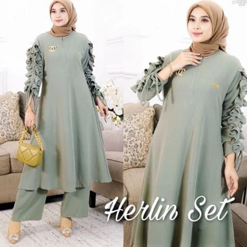 MILIKI LONG SET HERLIN LD 110 CRINKLE AIRFLOW // SETELAN LONG TUNIK POLOS // ONE SET SERUT POLOS // 